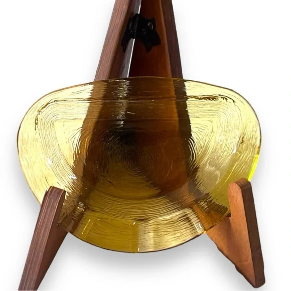 VTG MCM Honey Pressed Glass Ashtray | Set of Two Half Moon - Picture 12 of 13